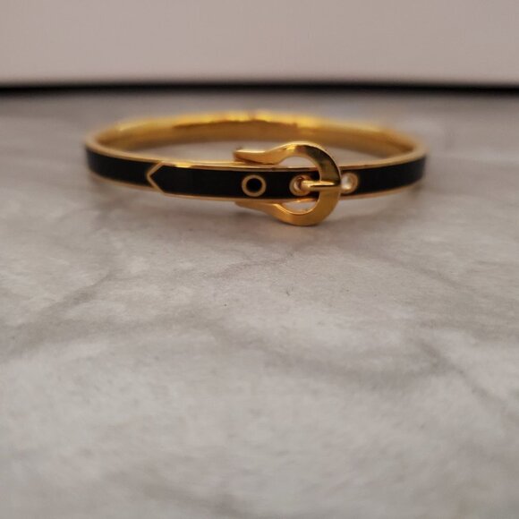 🐴 Juicy Couture Black Gold Enamel Belt Buckle Equestrian Bangle Bracelet 🐴 - Picture 2 of 10